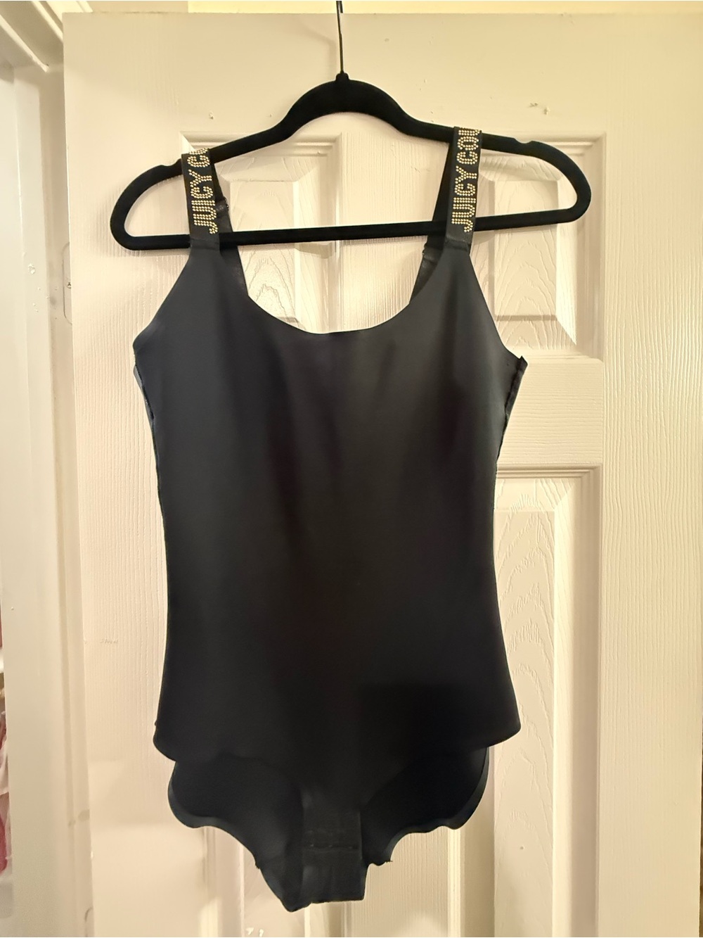 Juicy Couture Black Scoop Neck Bodysuit with Logo Elastic Straps